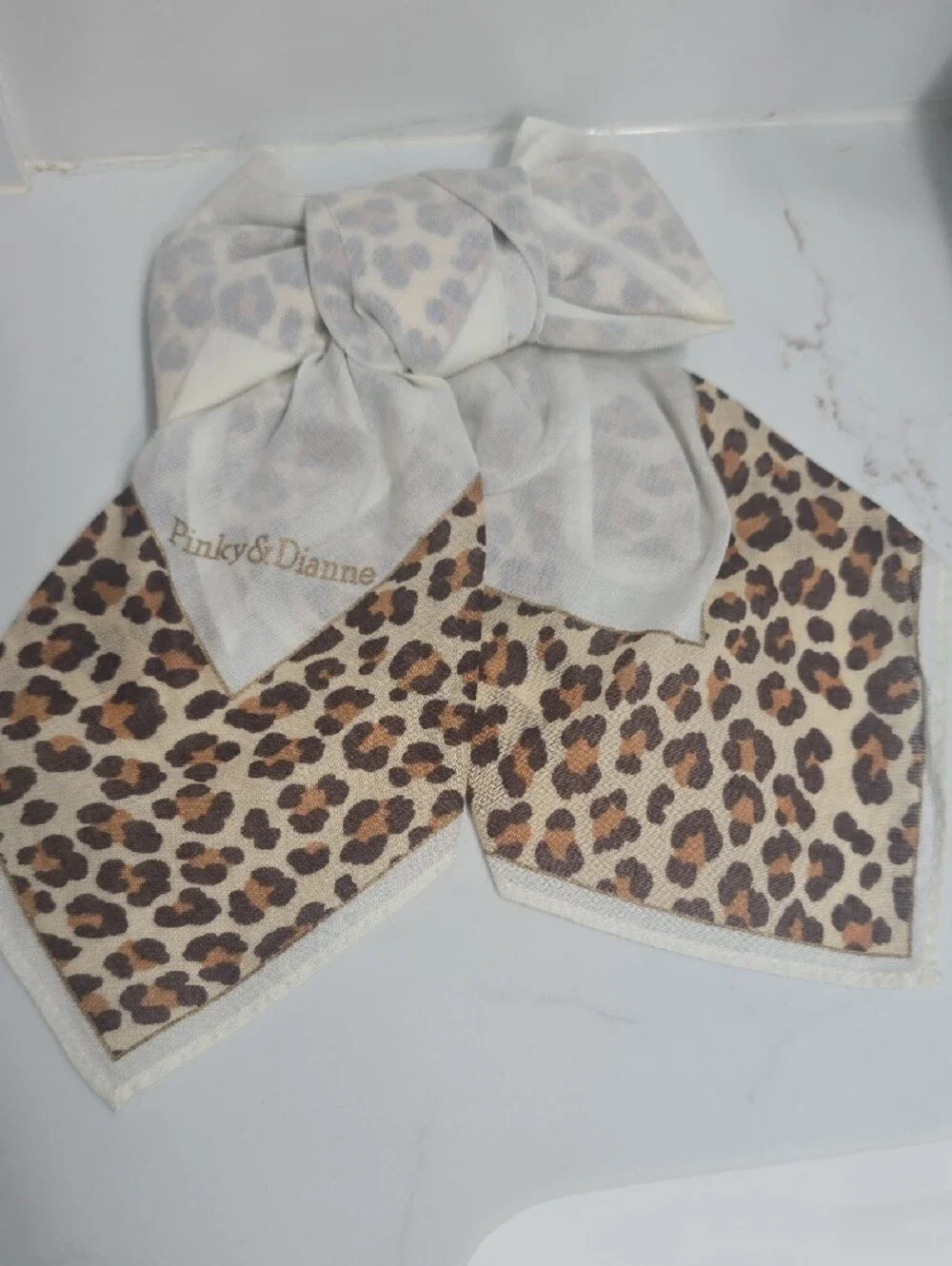 Leopard Print Bow Scarf - Cream and Brown